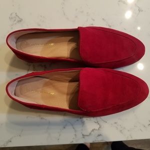 Brand new red suede loafers